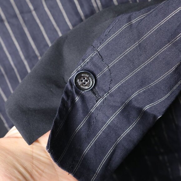 Marc Cain Linen Blend Striped Blazer Lightweight Jacket Navy Black Stretch - Picture 9 of 11